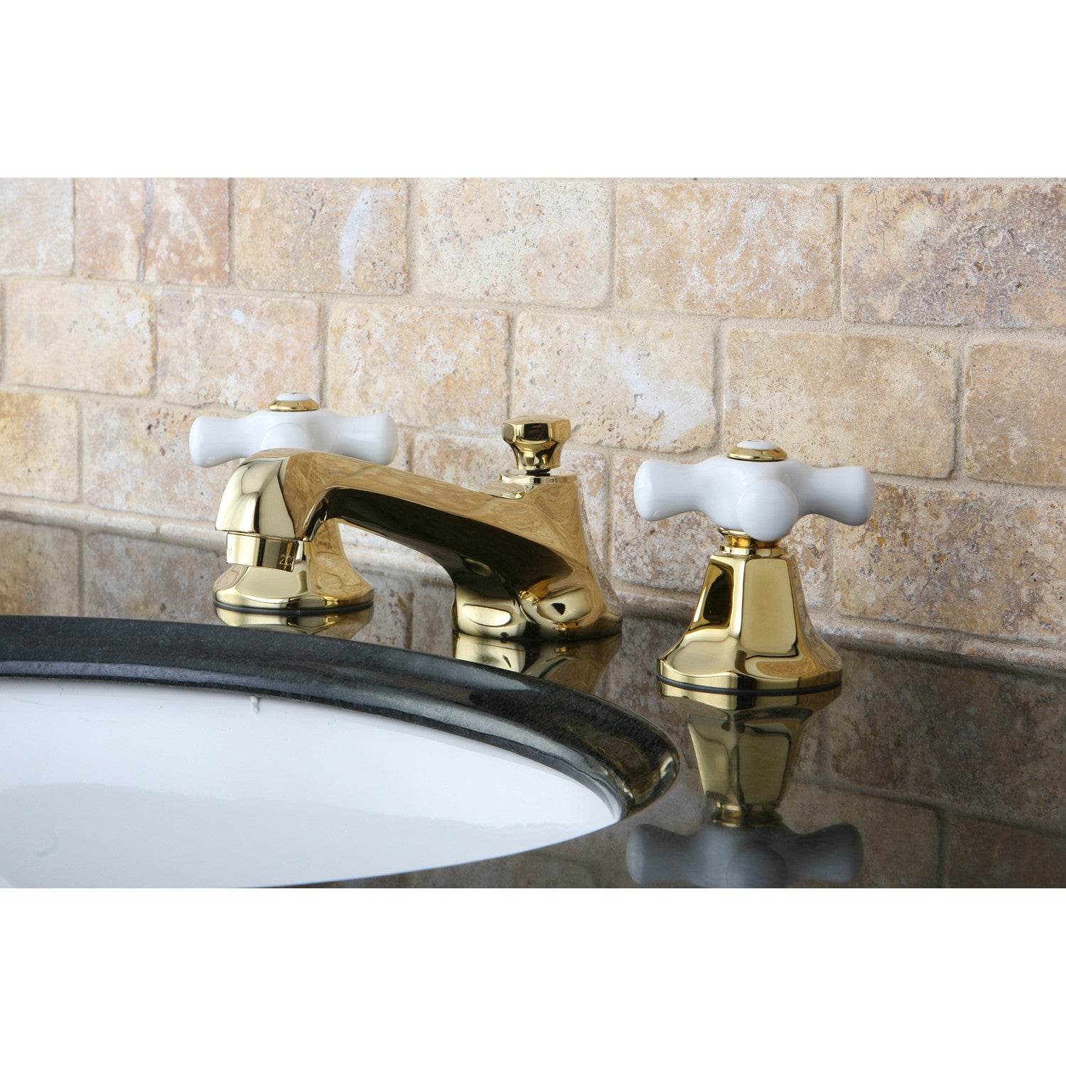 Kingston Tulare KS4462PX - Metropolitan Two-Handle 3-Hole Deck Mount Widespread Bathroom Faucet with Brass Pop-Up, Polished Brass — thumbnail 3